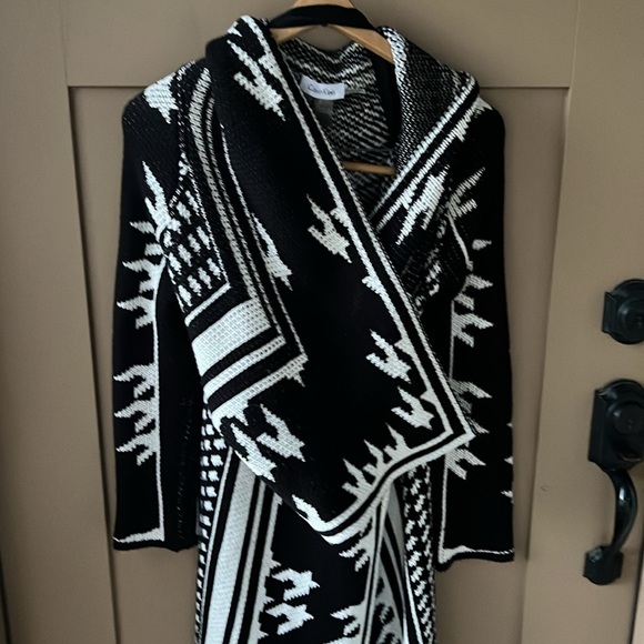 Calvin Klein Houndstooth Black White Oversized Open Front Cardigan Duster Coat S - Picture 3 of 10